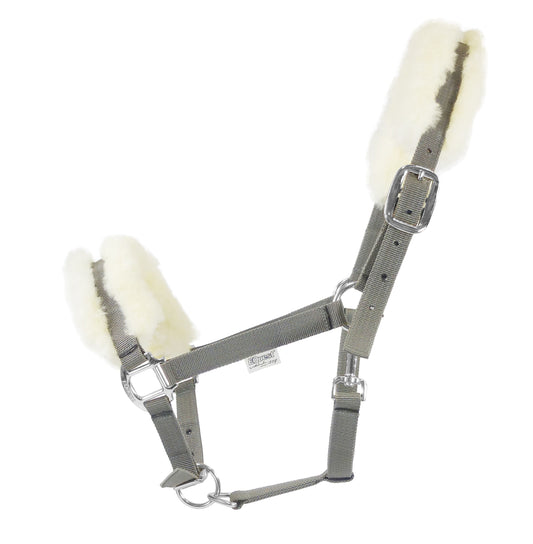 EQuest Halfter Dual Deluxe, mit Lammfell Polster, zweifach verstellbar, Nickel Finish