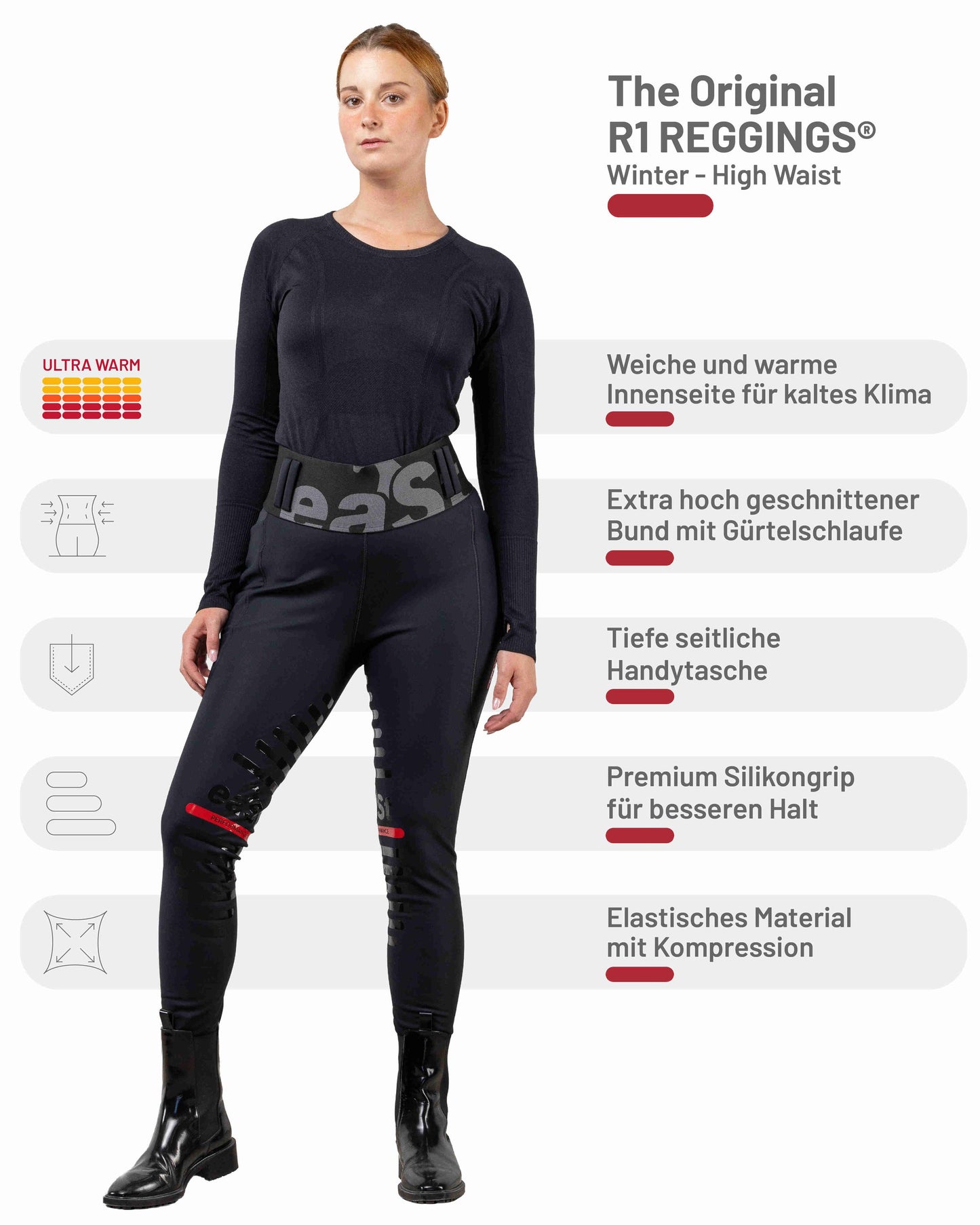 eaSt REGGINGS® R1 Highwaist Winter Reitleggings in schwarz