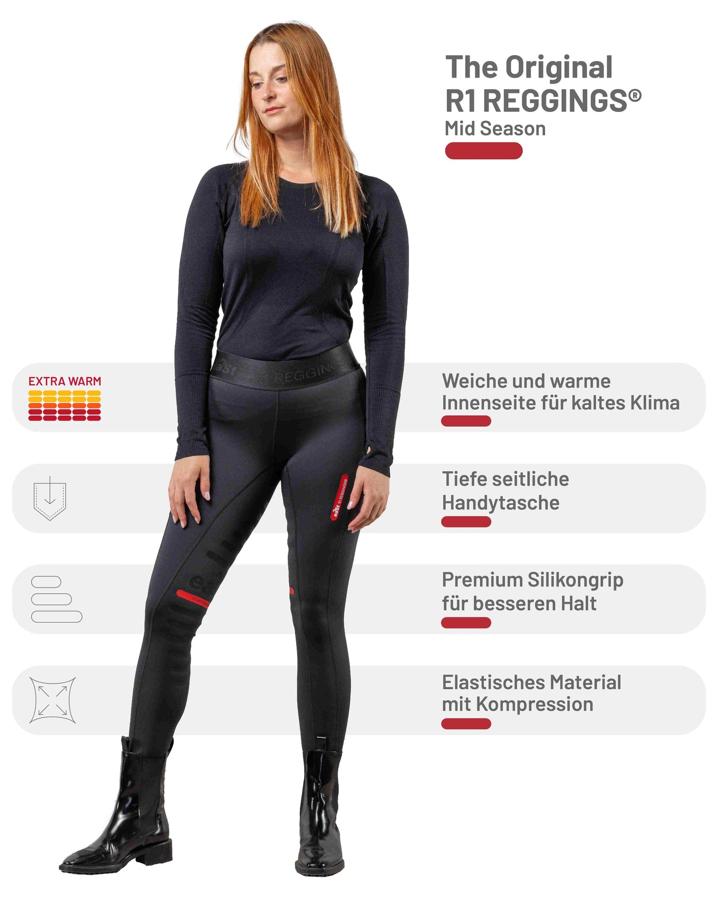eaSt REGGINGS® R1 Mid Season Reitleggings in schwarz