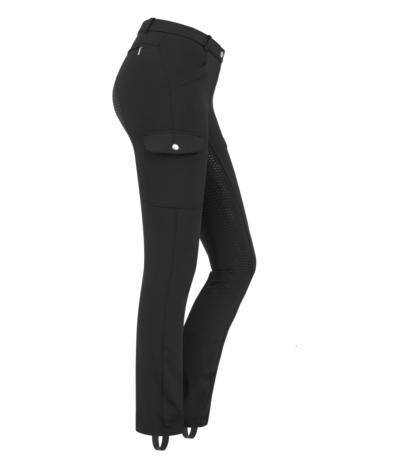 Reithose Micro Jodhpur Cargo Silikon schwarz und blau Damenreithose