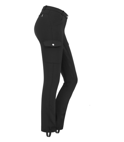 Reithose Micro Jodhpur Cargo Silikon schwarz und blau Damenreithose