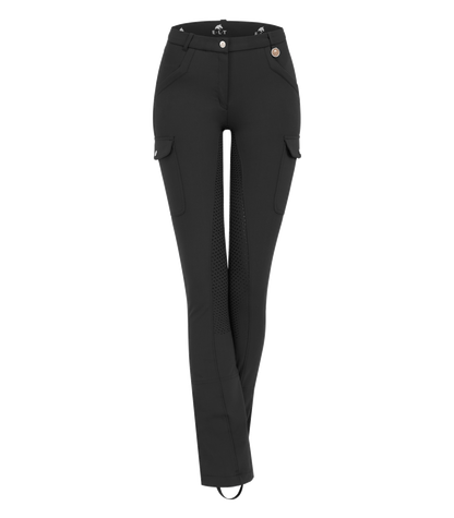 Reithose Micro Jodhpur Cargo Silikon schwarz und blau Damenreithose