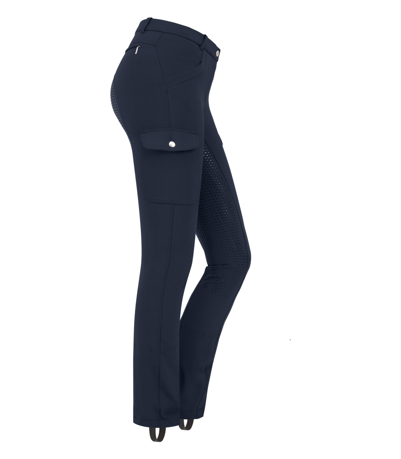 Reithose Micro Jodhpur Cargo Silikon schwarz und blau Damenreithose