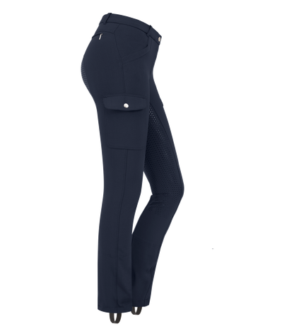 Reithose Micro Jodhpur Cargo Silikon schwarz und blau Damenreithose