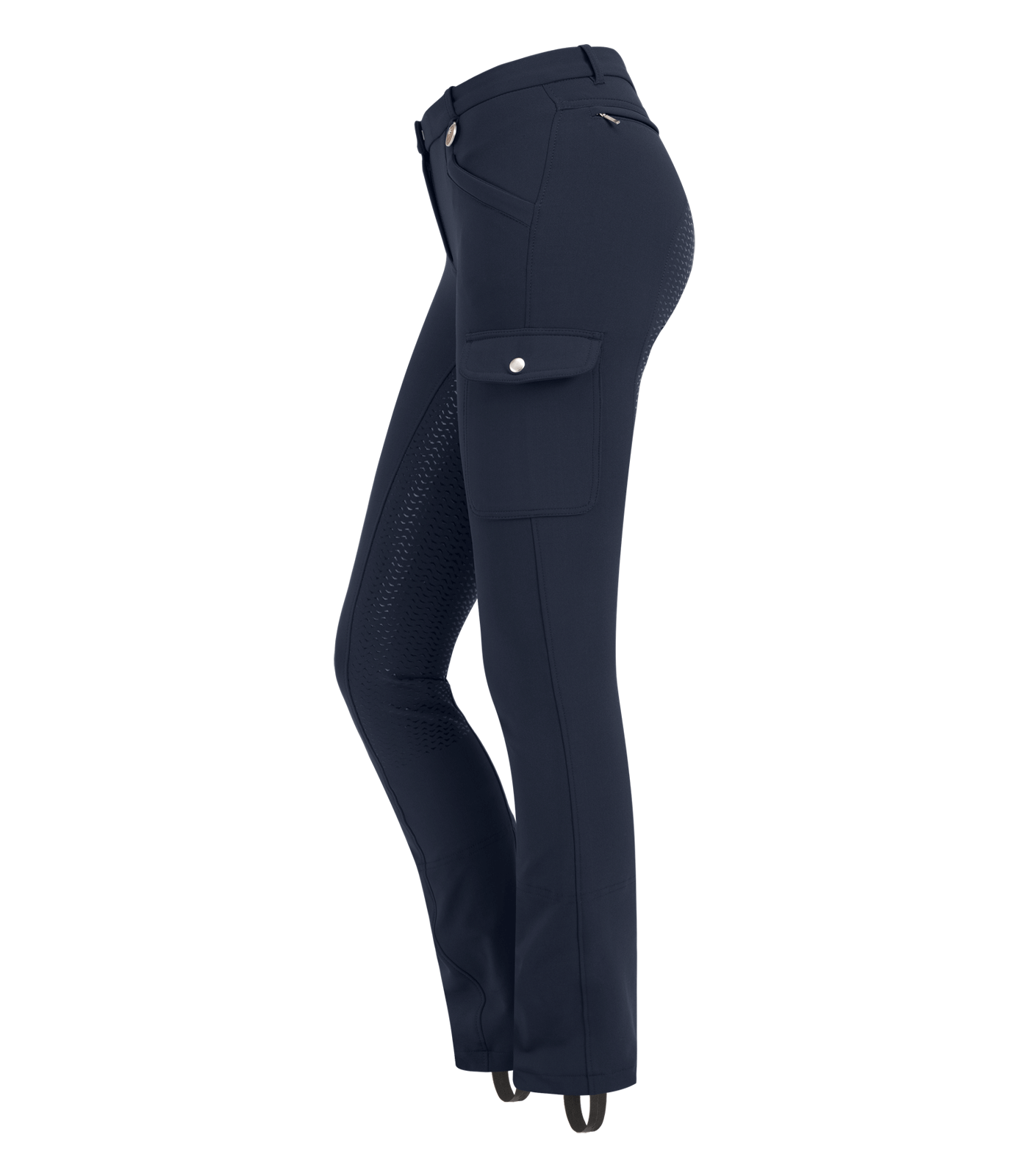 Reithose Micro Jodhpur Cargo Silikon schwarz und blau Damenreithose