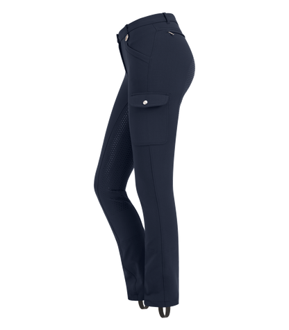 Reithose Micro Jodhpur Cargo Silikon schwarz und blau Damenreithose