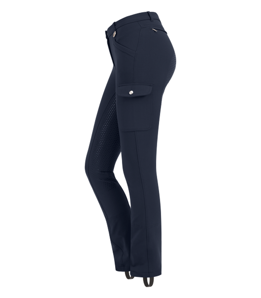 Reithose Micro Jodhpur Cargo Silikon schwarz und blau Damenreithose