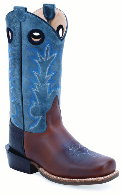 Old West Westernstiefel für Kinder – Blau mit Braun und Echtleder